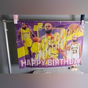 LeBron James  Themed Birthday Backdrop 3ft x 5ft Gold and Purple Basketball BD1